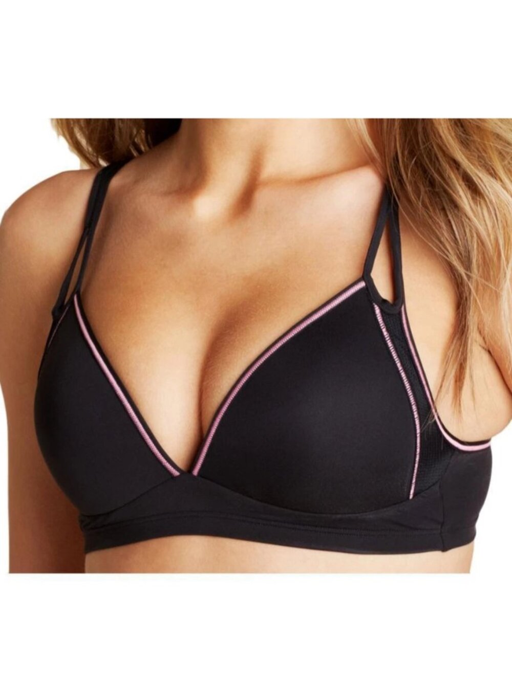 Heidi by Heidi Klum Smooth Soft Cup Lounge Bra, Black With Pink Trim, 7 / Large